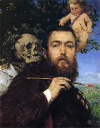Hans Thoma Self-portrait with Love and Death oil on canvas